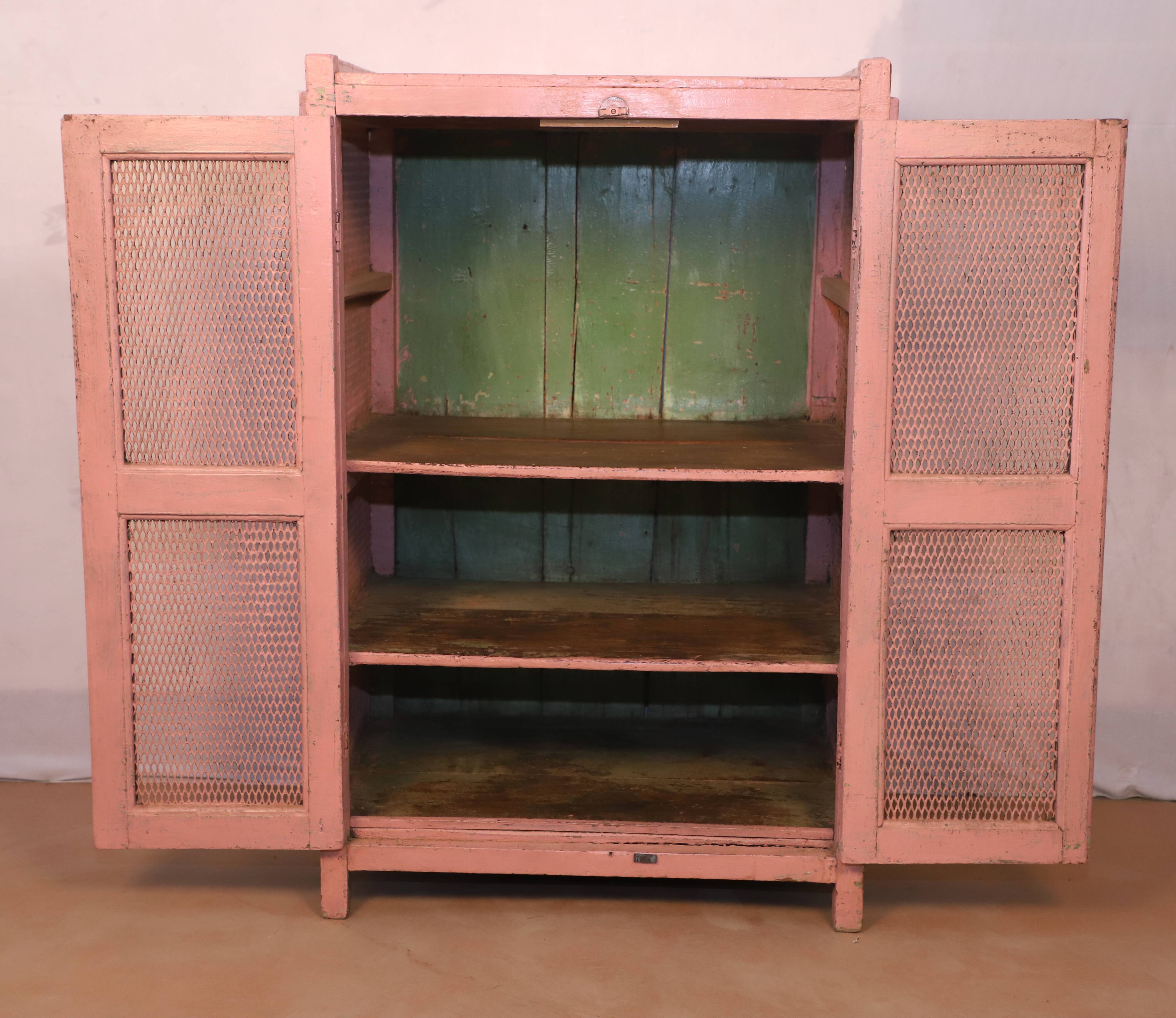 Ancient Burmese teak tribal pantry with original pink patina