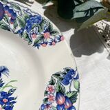 Large antique oval platter in Italian Stoviglierie earthenware – blue, green, and pink bird and flower motif