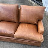 Vintage brown leather living room - 3 seater sofa and 2 matching armchairs