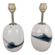 Pair of blown glass table lamps with a blue Sakura pattern by Michael Bang for Fyens Glasværk, Denmark, 1960.