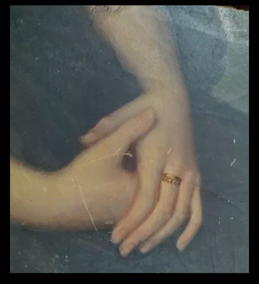 Tableau ancien peinture à l’huile les mains