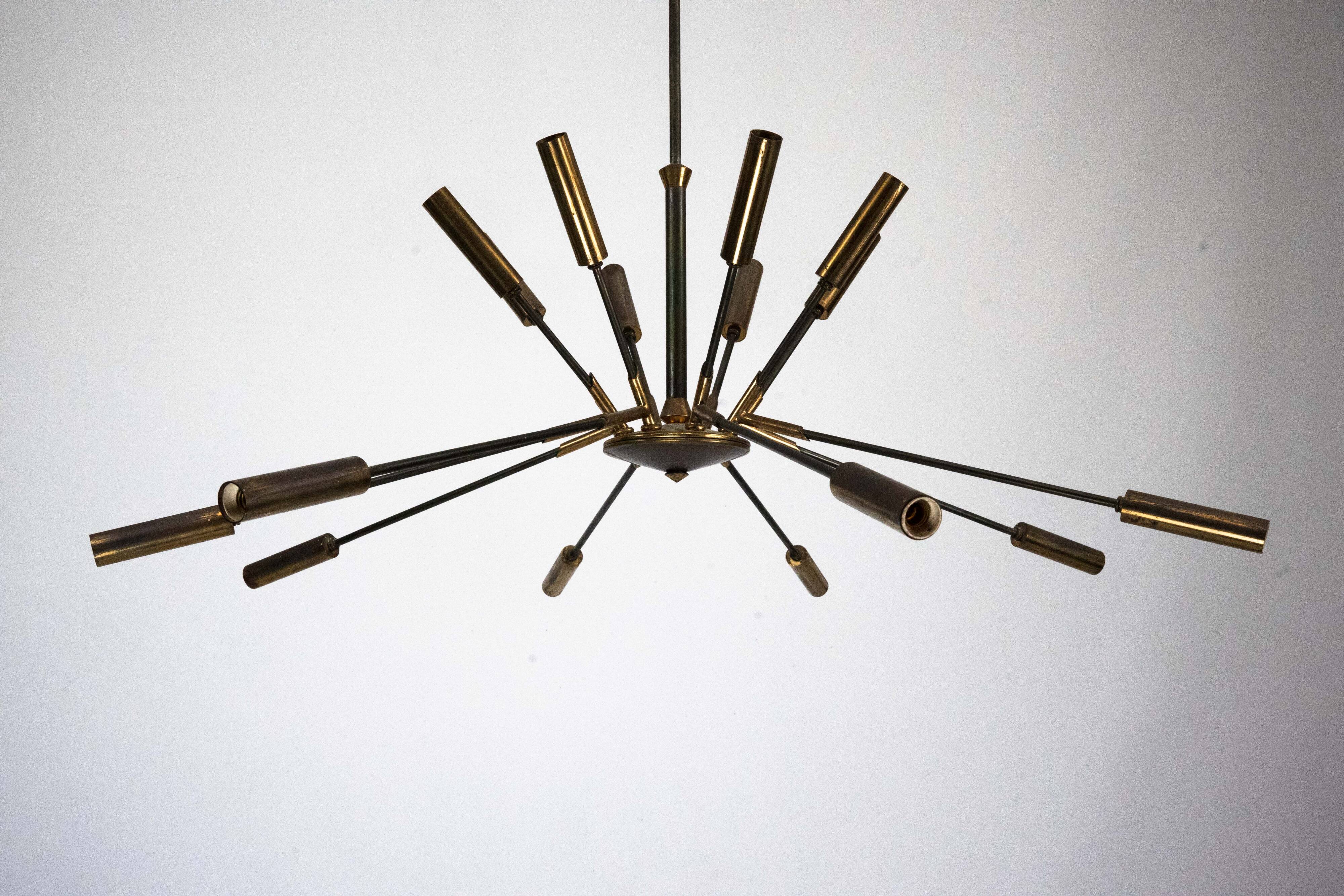 Rare Stilnovo 16-Arm Brass Sputnik Chandelier – 92 cm Diameter – Italy, 195