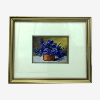 Ancient painting, still life with flowers, signed, 80s