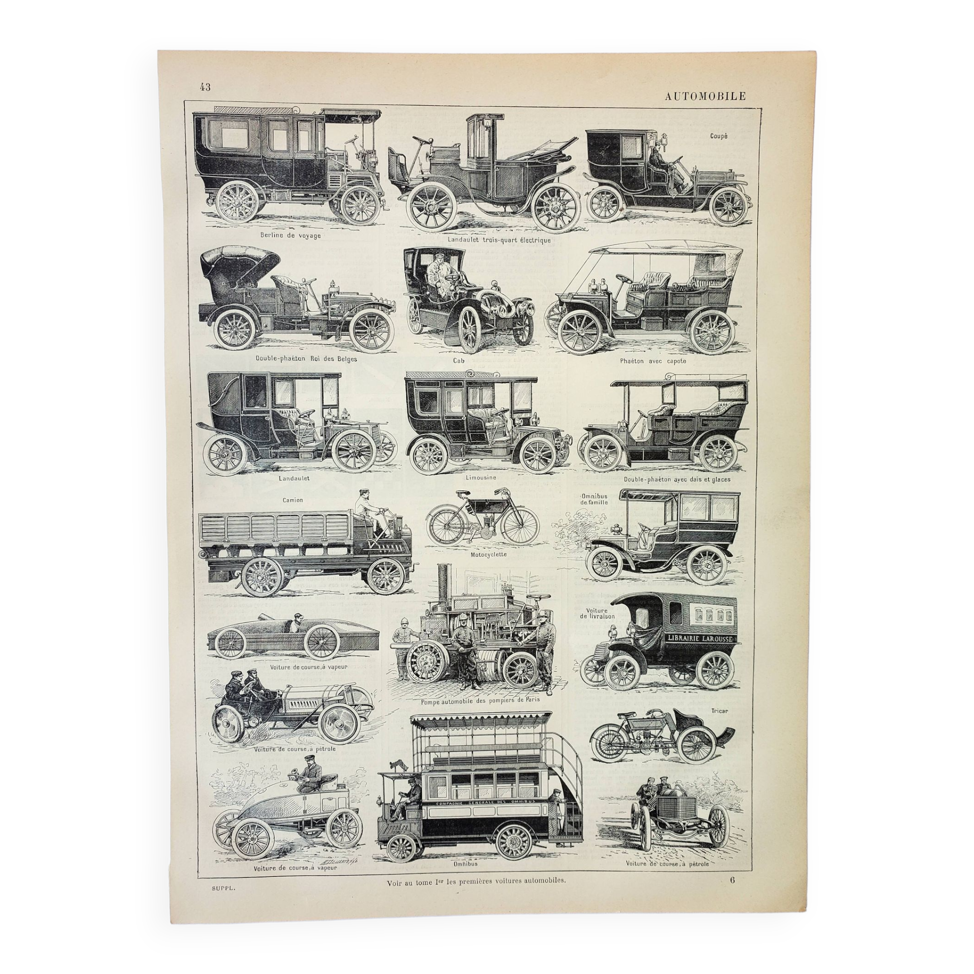 Old engraving 1898, Old car, automobile • Original and vintage lithograph