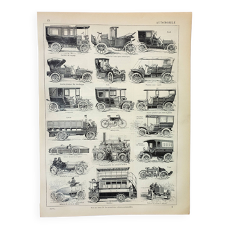 Old engraving 1898, Old car, automobile • Original and vintage lithograph
