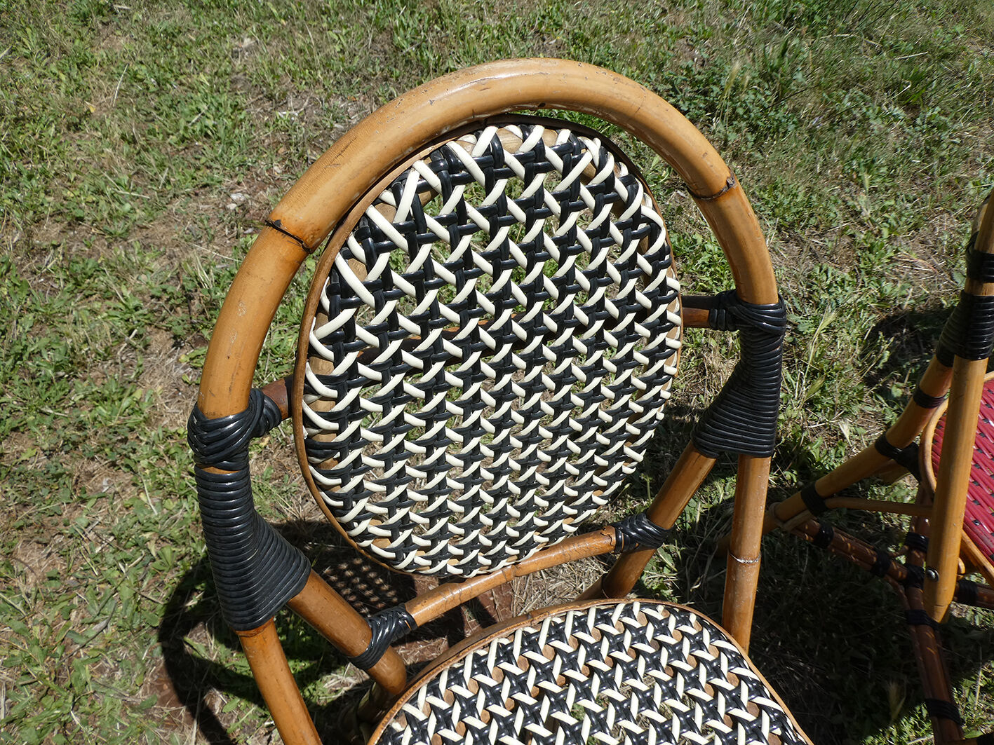 Lot of 4 chairs bistro terrace "Parisian" rattan and braiding