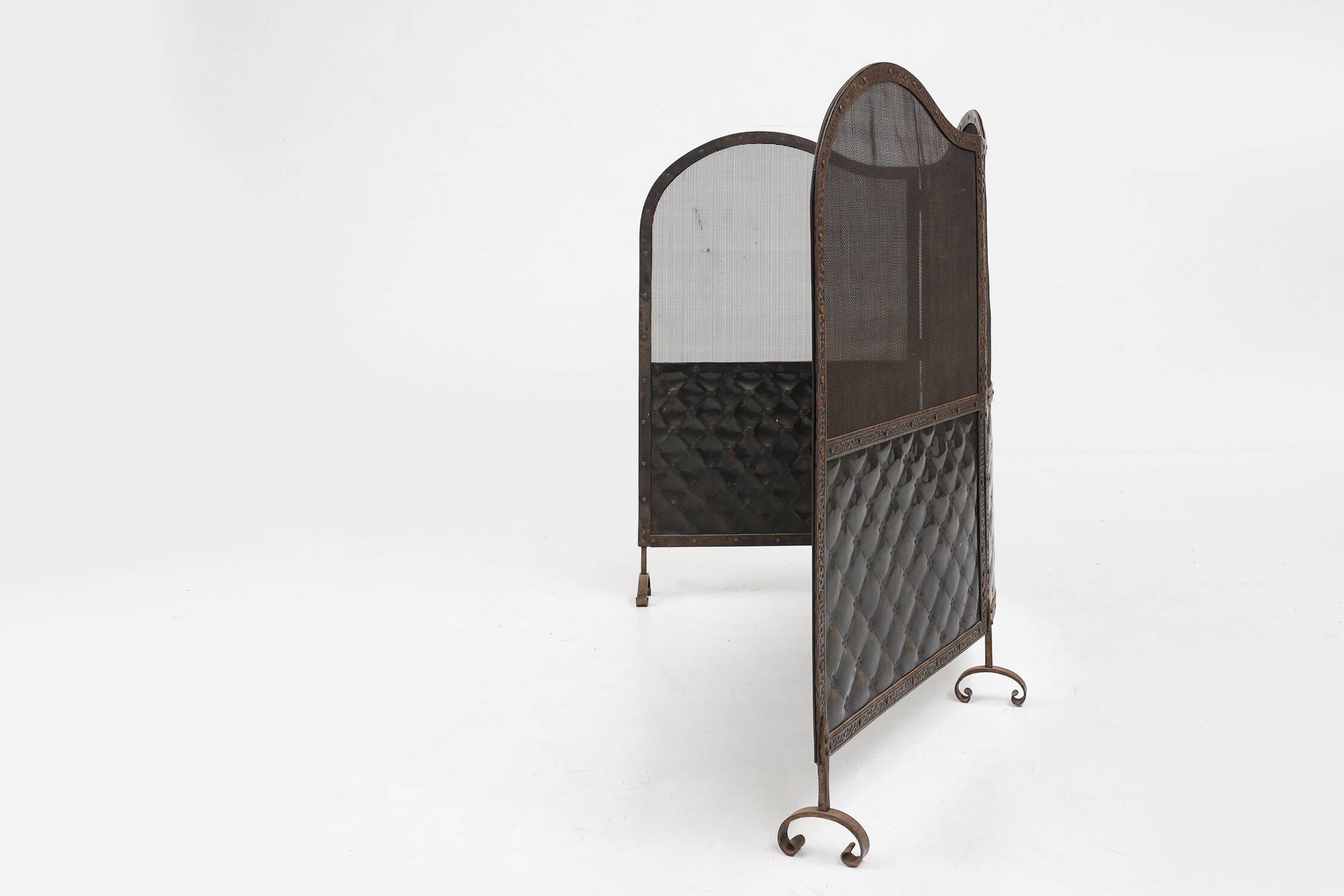 French Art Deco wrought iron fireplace screen with 3 panels