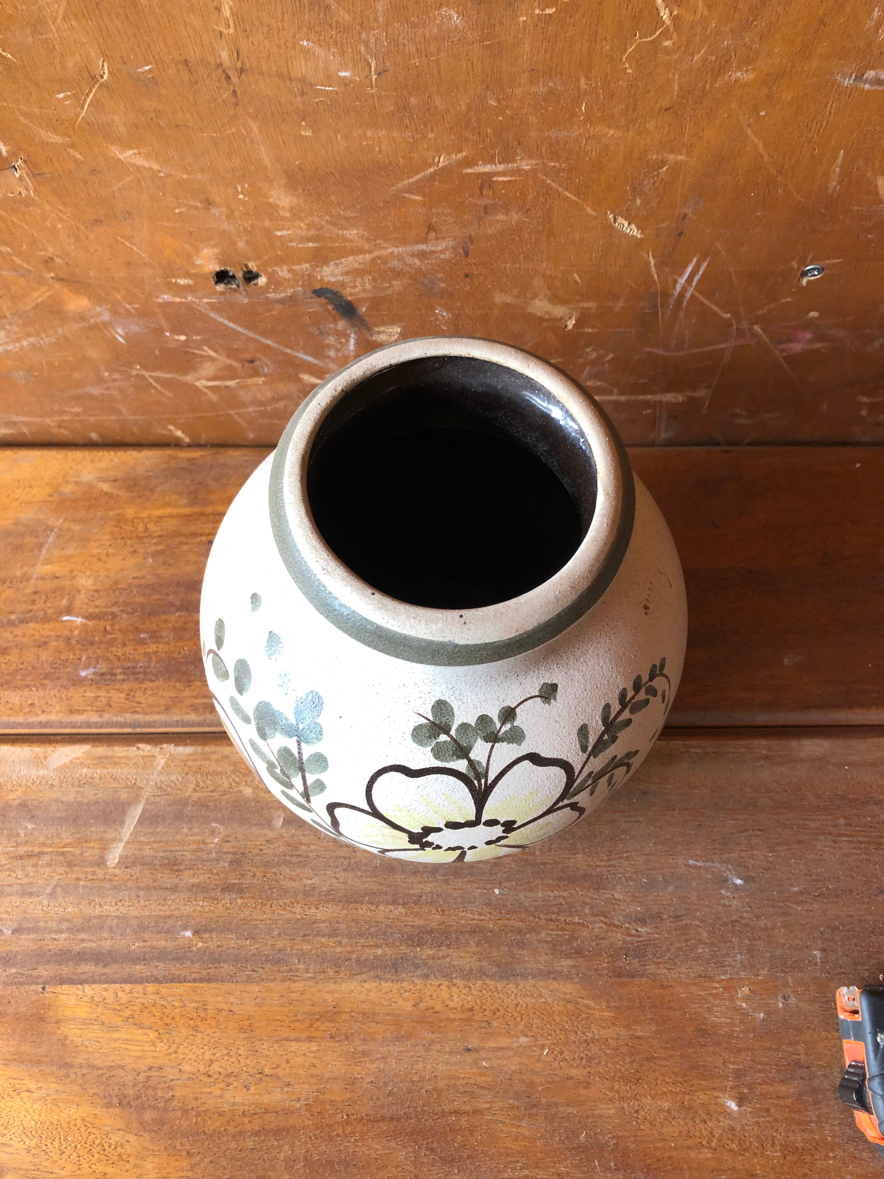 Old ceramic vase Scheurich Keramik beige vintage germany flower decor