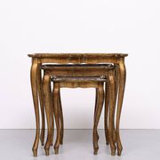 Triptych Florentine Gold and Red Wood Italian nesting Tables, 1960