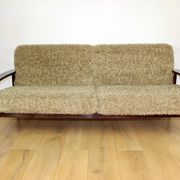 Beautiful vintage three-seater sofa from the 80s with removable cushions - long pile khaki, dark beige