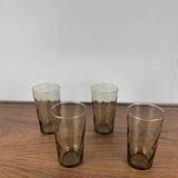 Set of 4 smoked and twisted glass water glasses, 1970