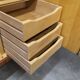 1960s Scandinavian wardrobe, blonde varnished wood, unusual, 4 doors, 3 drawers, 7 shelves.