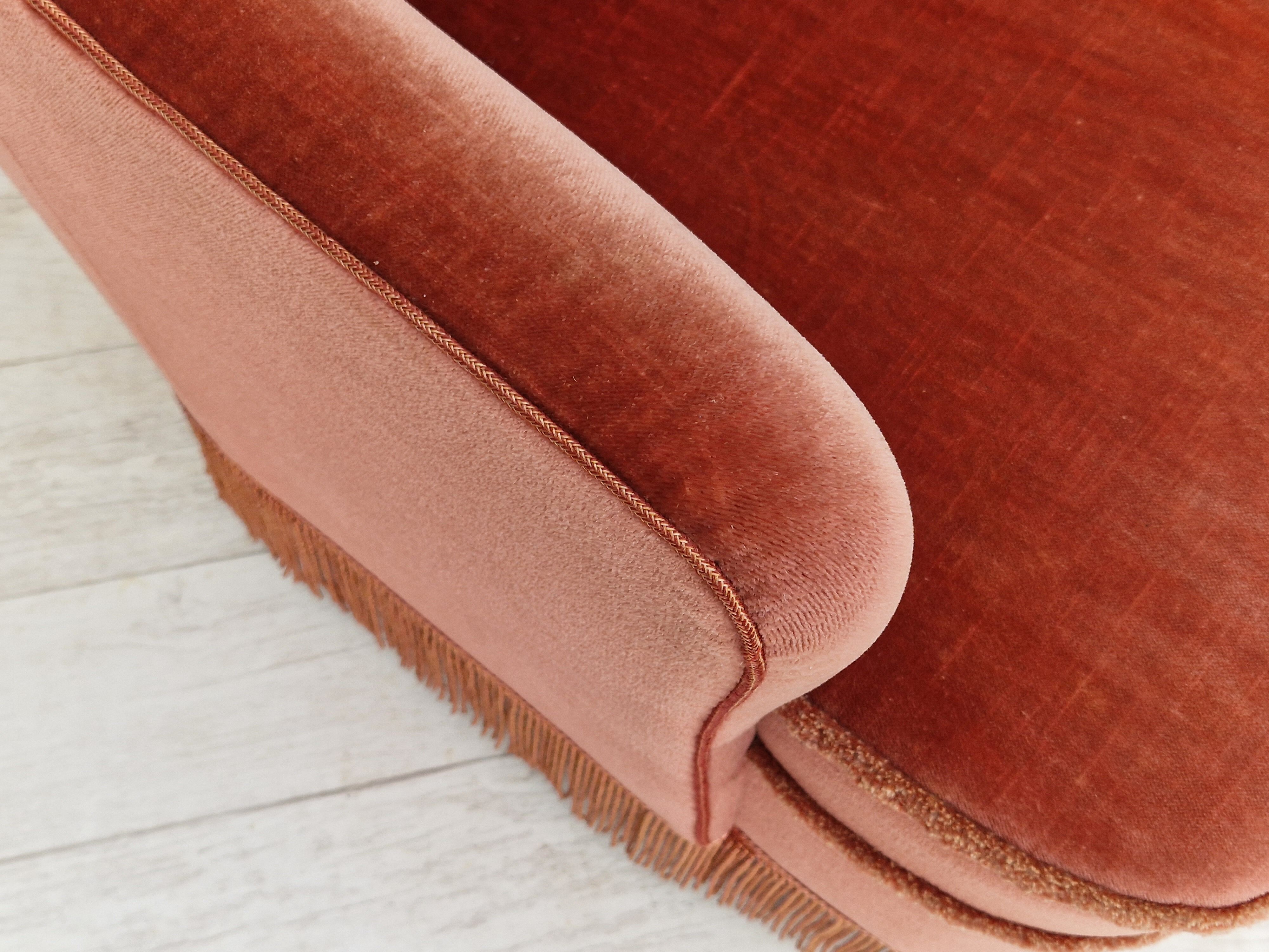 1970s, Danish set of two velour armchairs, original condition, beech wood.