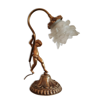 Ancient brass cherub lamp