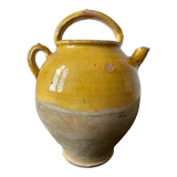Cruche gargoulette chevrette en terre cuite jaune vernissé XIX eme siècle