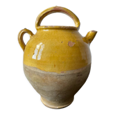 Cruche gargoulette chevrette en terre cuite jaune vernissé XIX eme siècle