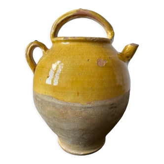 Gargoulette jug in glazed yellow terracotta 19th century