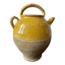Cruche gargoulette chevrette en terre cuite jaune vernissé XIX eme siècle
