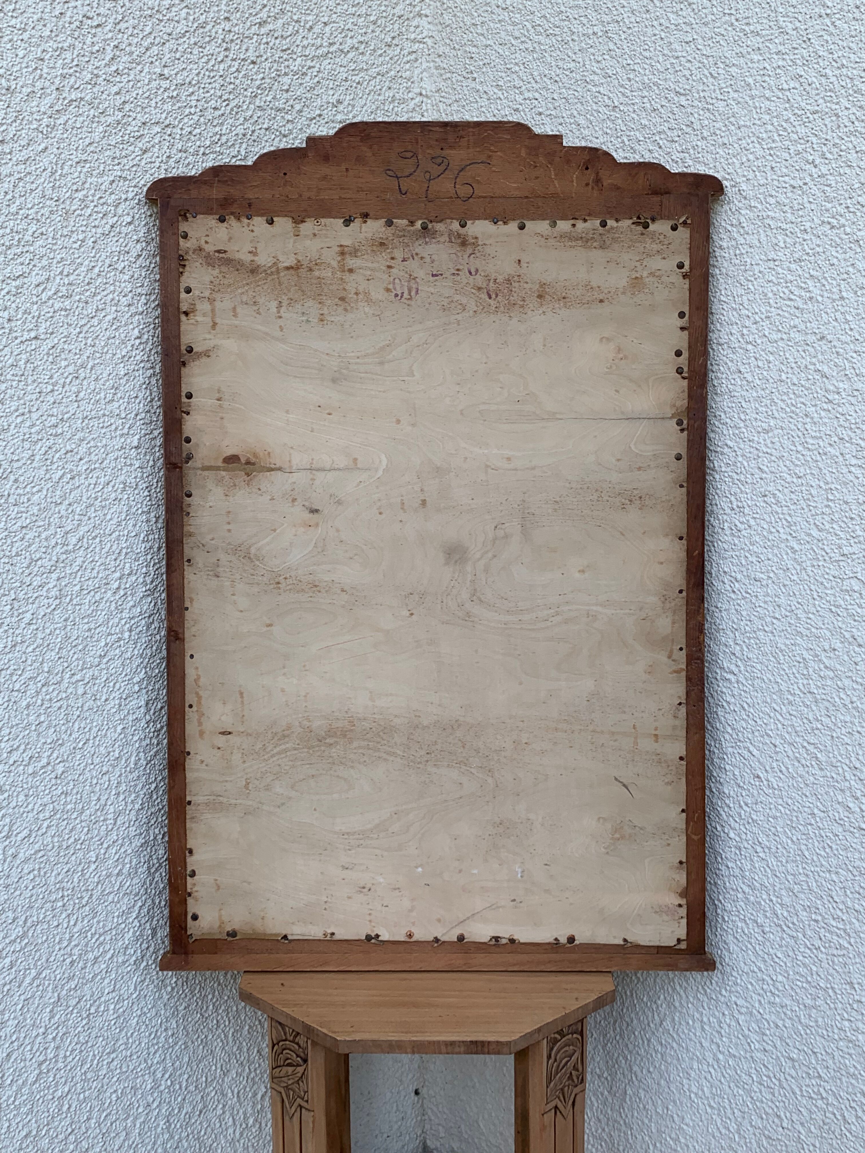 Art Deco mirror bevelled raw oak 1930