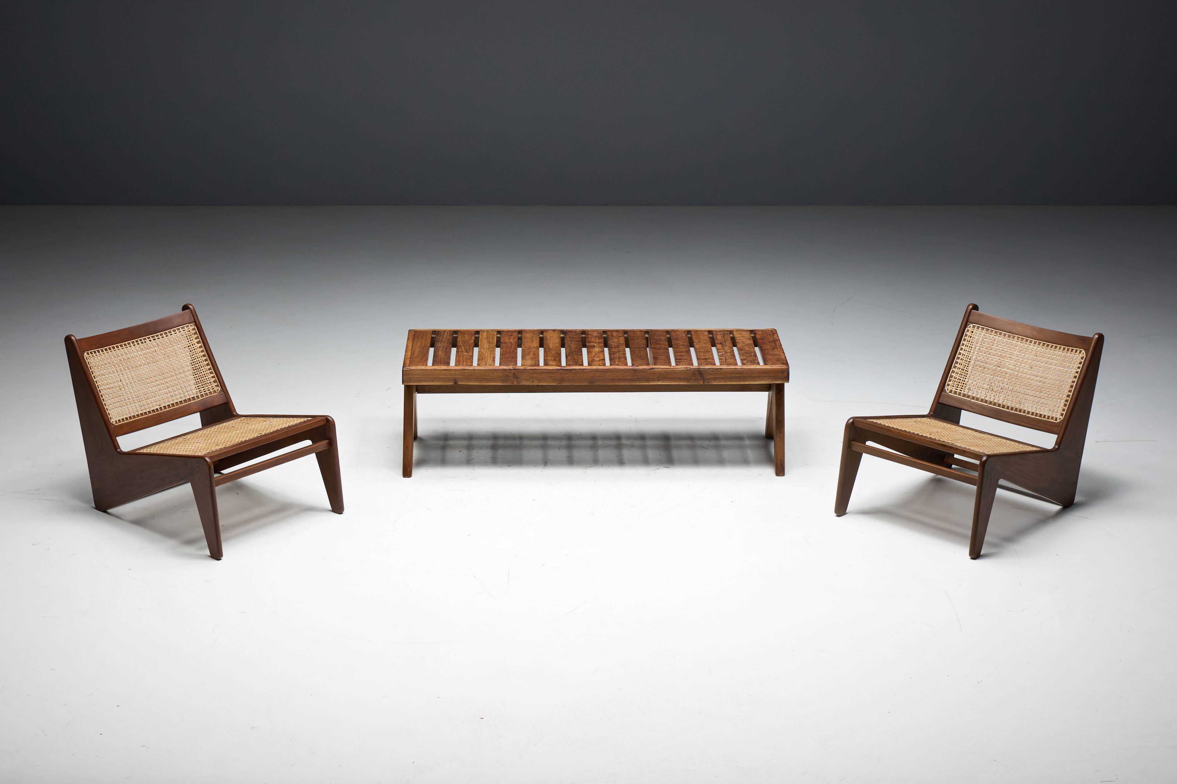 Solid Teak Slatted Bench by Pierre Jeanneret, India, 1950s