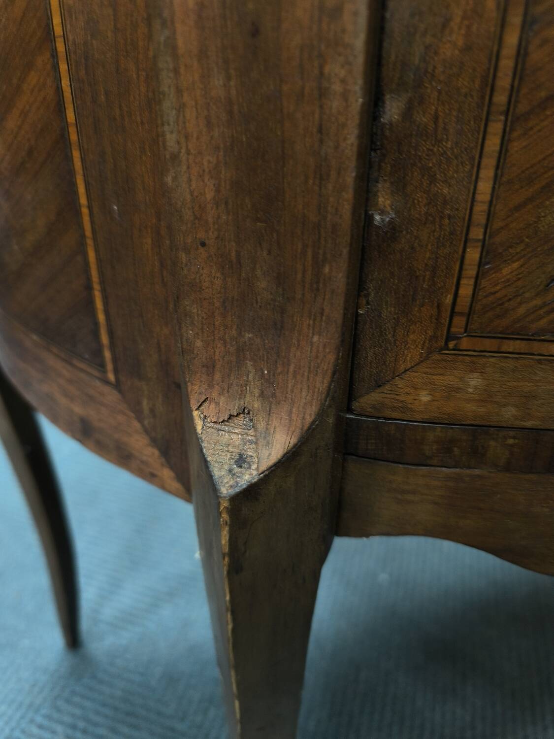 Demi-Lune commode in Louis XVI style with two drawers and veneer.