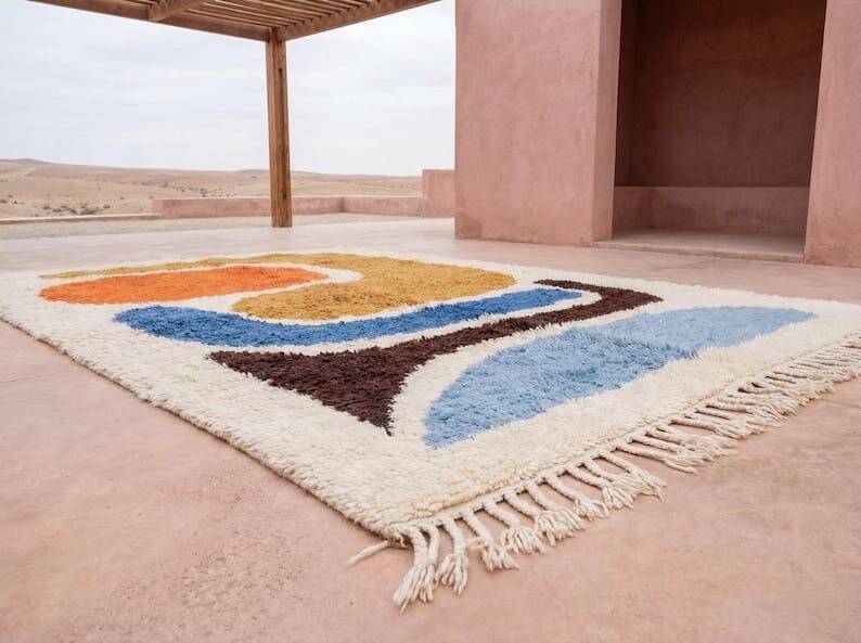 Beni Ourain Berber rug with colourful patterns, size 150 x 250 cm.