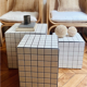 Side table cube piece of sofa tile mosaic white joint black ora 30x30xh40cm