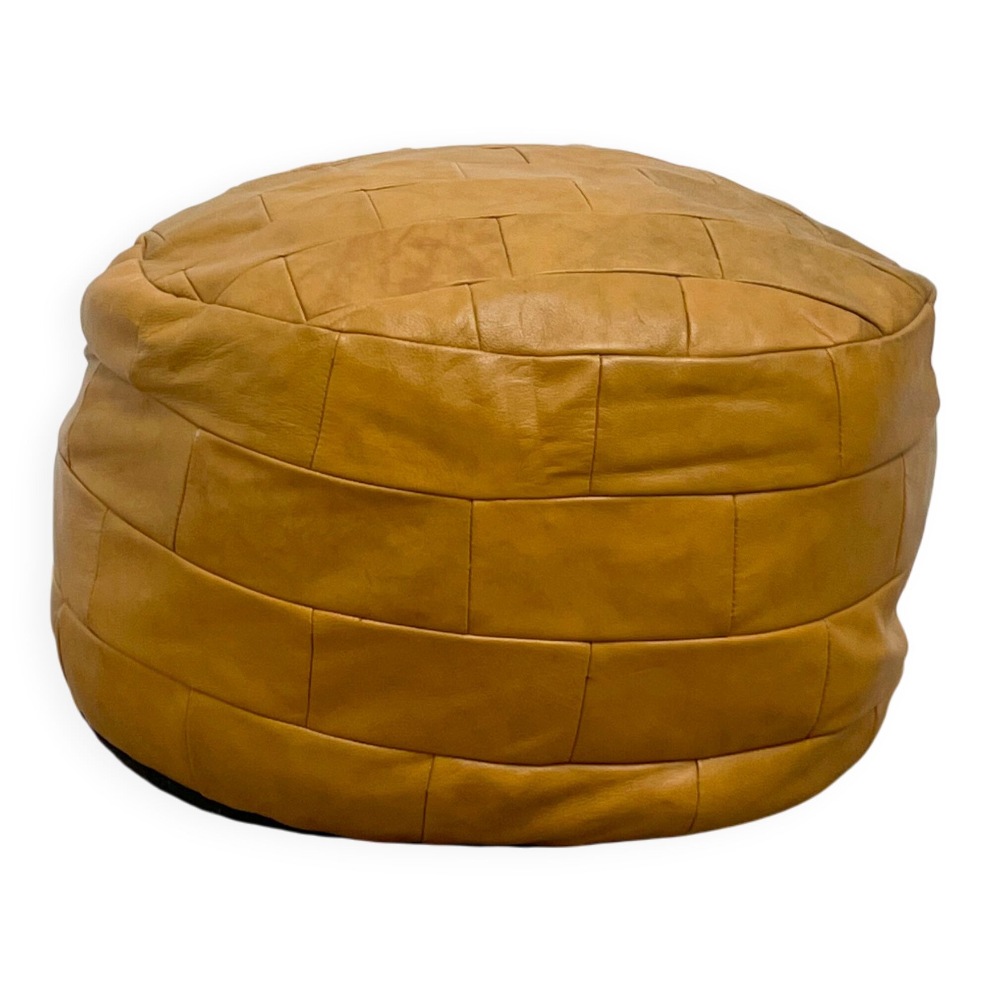 Ochre leather patchwork pouf
