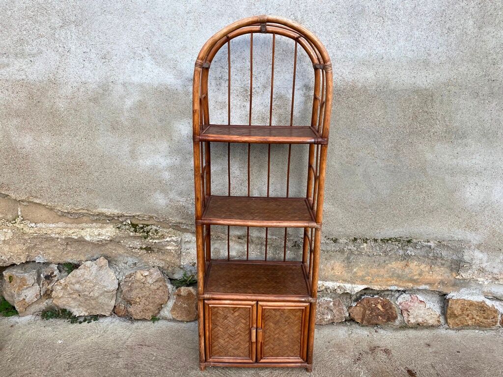 Vintage 70s rattan library