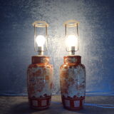 Japanese Kutani tablelamps made from porcelain vases from Meiji period (1868-1912). A pair.