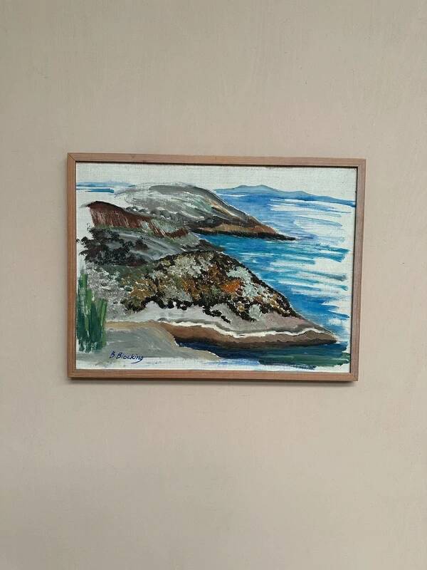 Swedish oil on canvas "At the Shore" by B. Blocking, vintage & framed 51x39cm