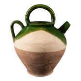 Cruche ancienne terre cuite émaillée verte XIXème siècle
