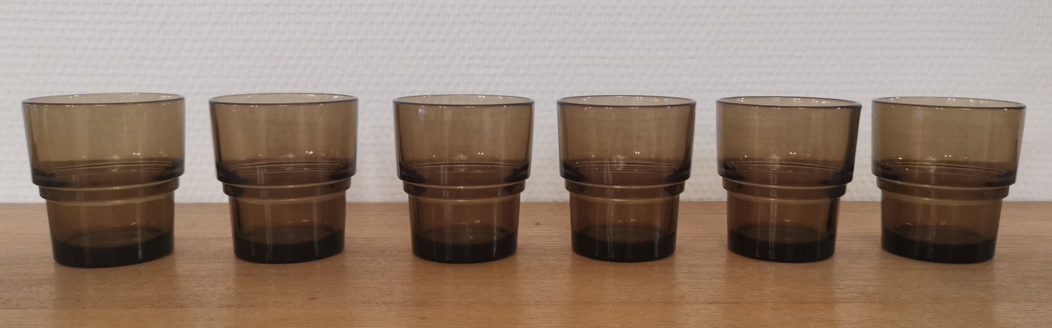 Set of 6 smoked brown glass water glasses Vereco 70'S Vintage