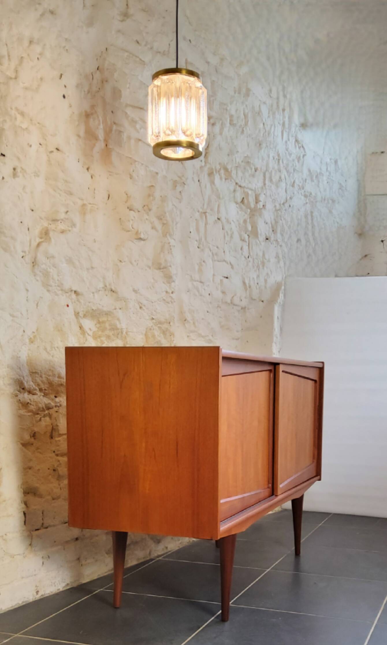 Scandinavian sideboard with sliding doors and drawers - teak