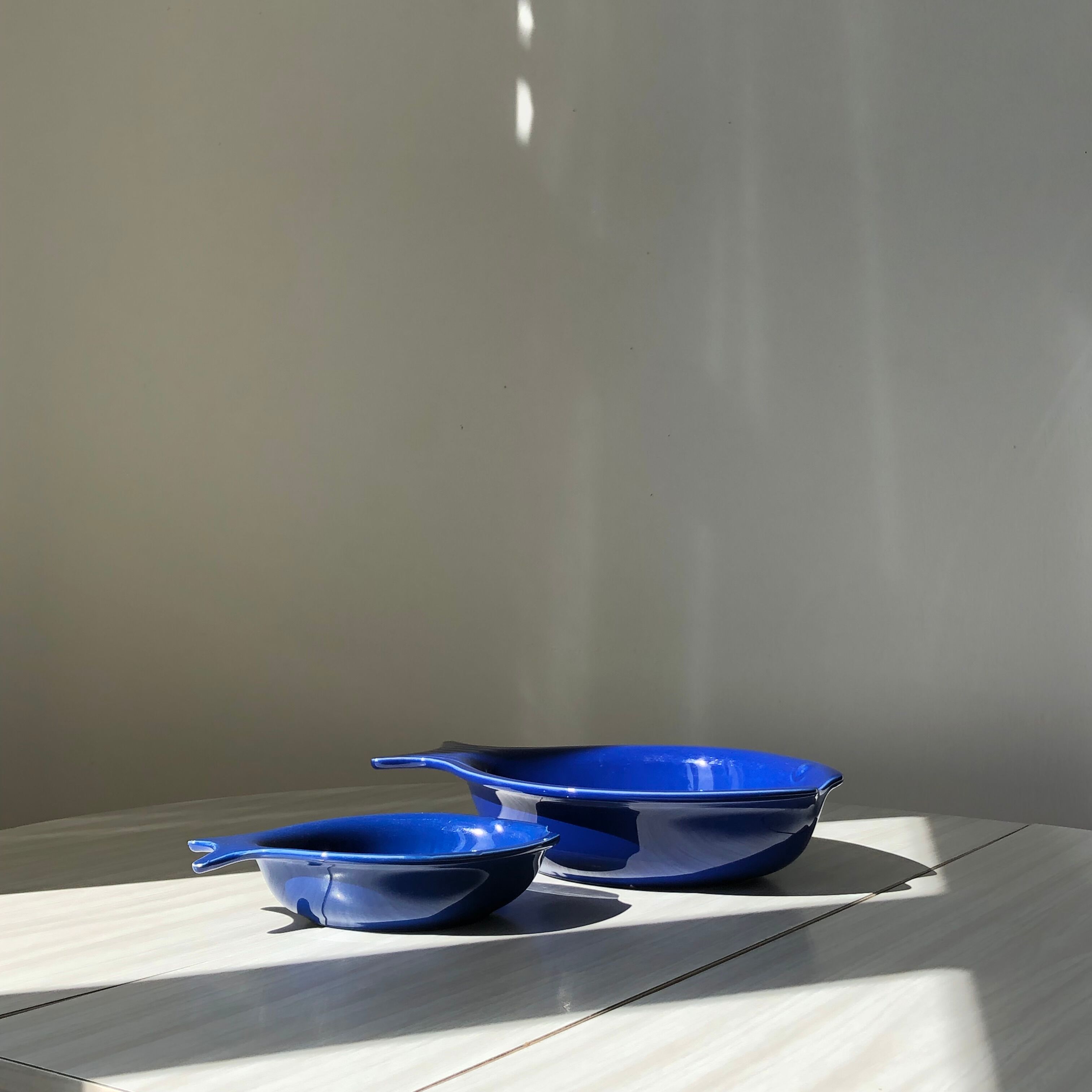 Set of 2 blue fish dishes. Hollow ceramic serving dishes