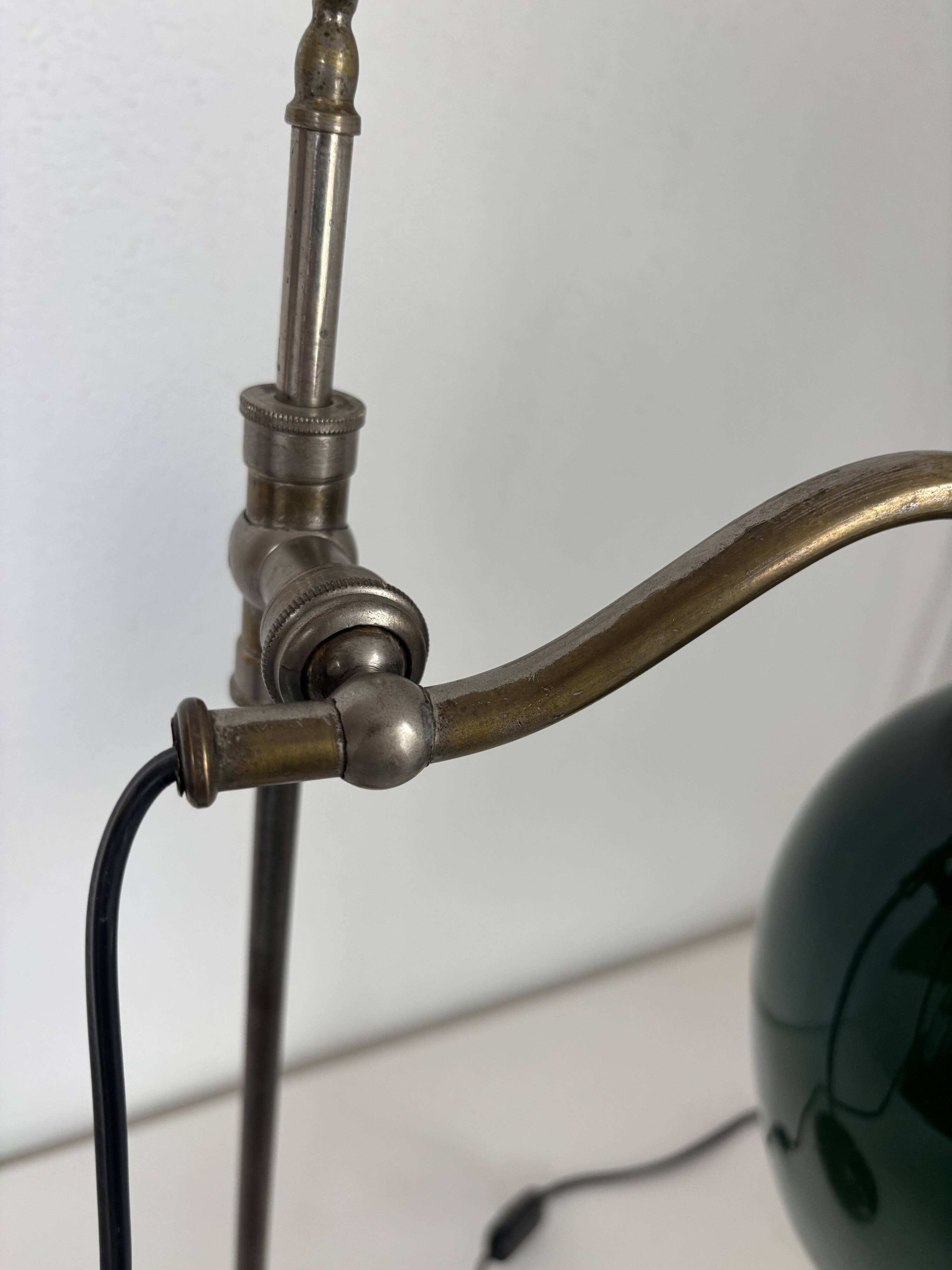 Vintage 1920s desk lamp in nickel-plated brass, celadon - 52 cm