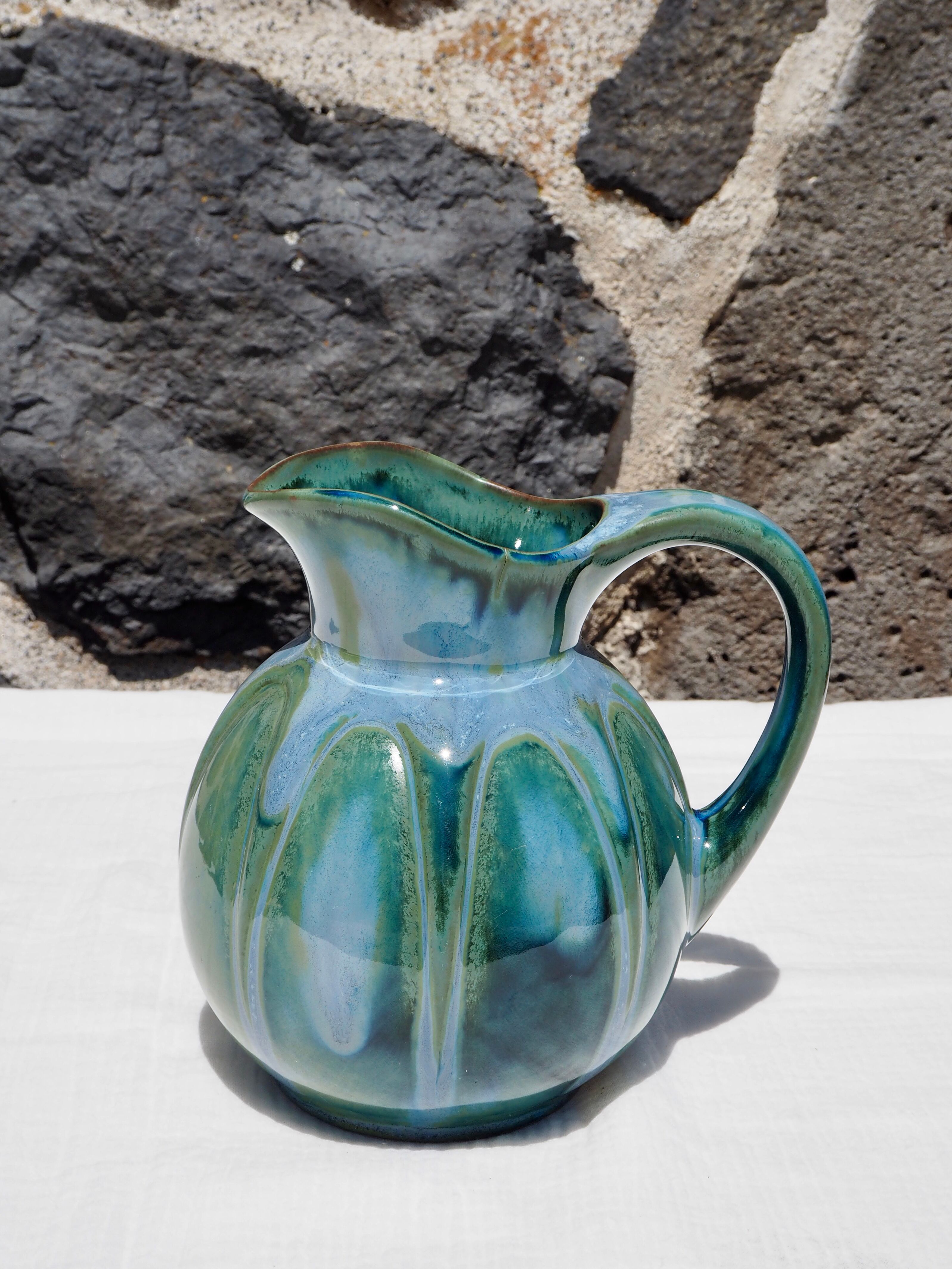 Blue ceramic melon pitcher