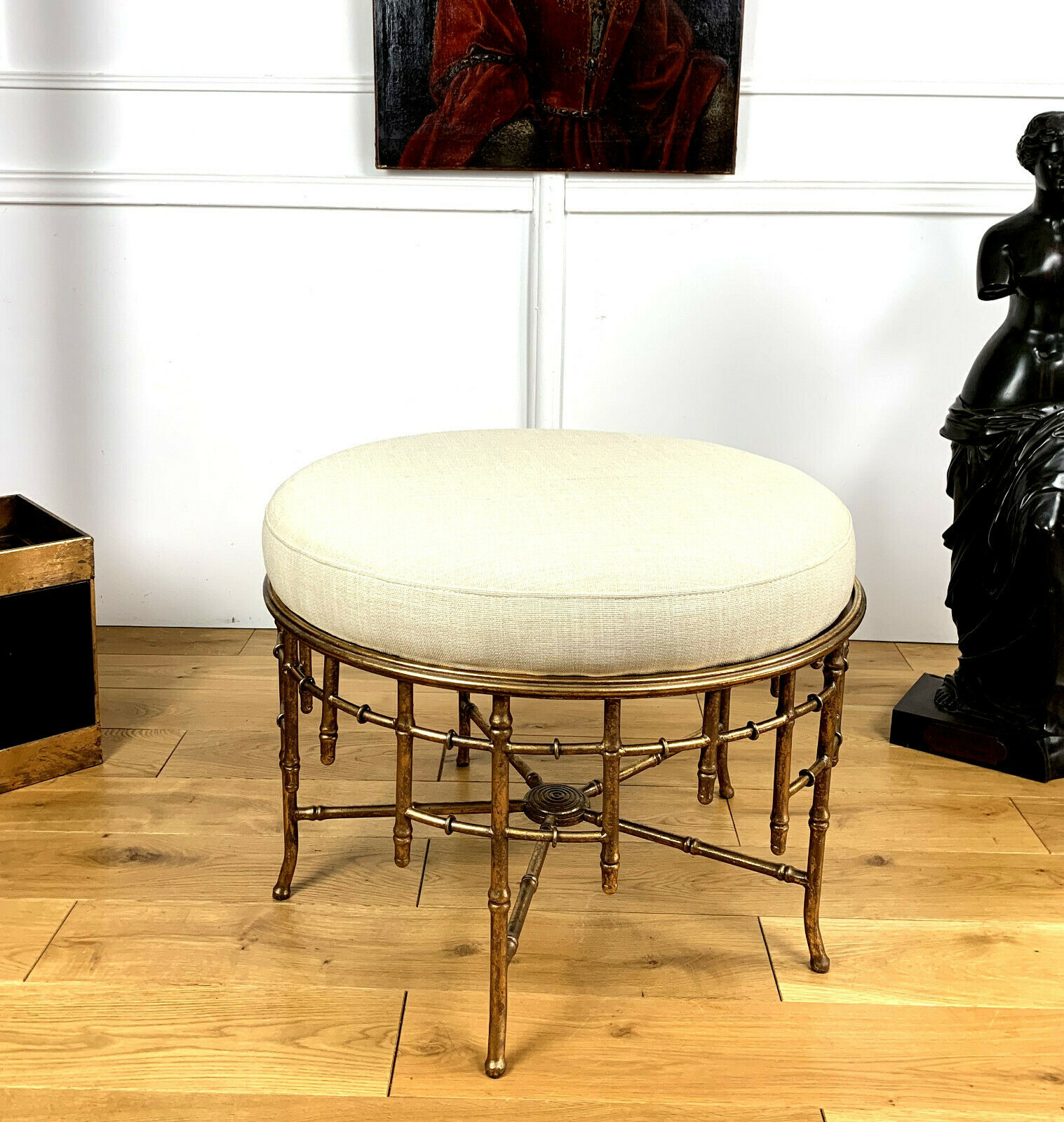 Napoleon III style ottoman in gilded metal with bamboo décor