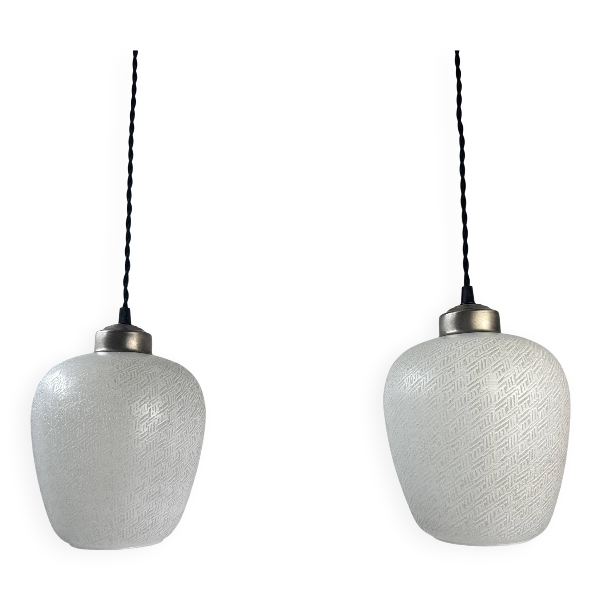 Pair of antique xl vintage curved suspension lights
