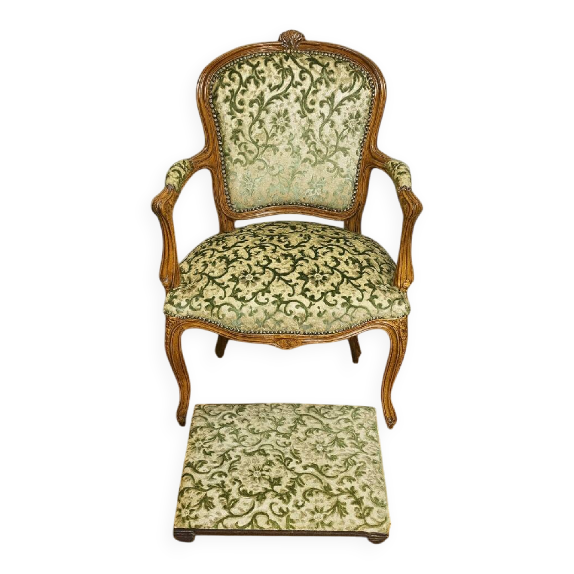 Louis XV style armchair, accompanied by its matching footrest.