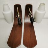 Pair of vintage Scandinavian wall lights. Teak lamp Louis KALFF