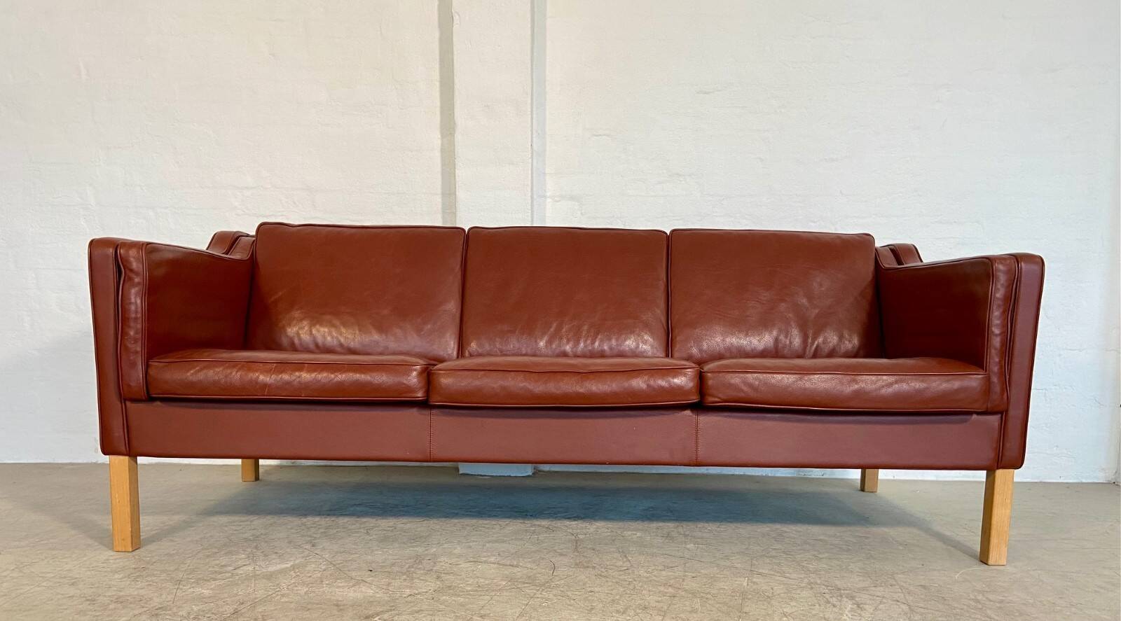 Vintage Danish mid-century Mogens Hansen 3-person cognac leather sofa