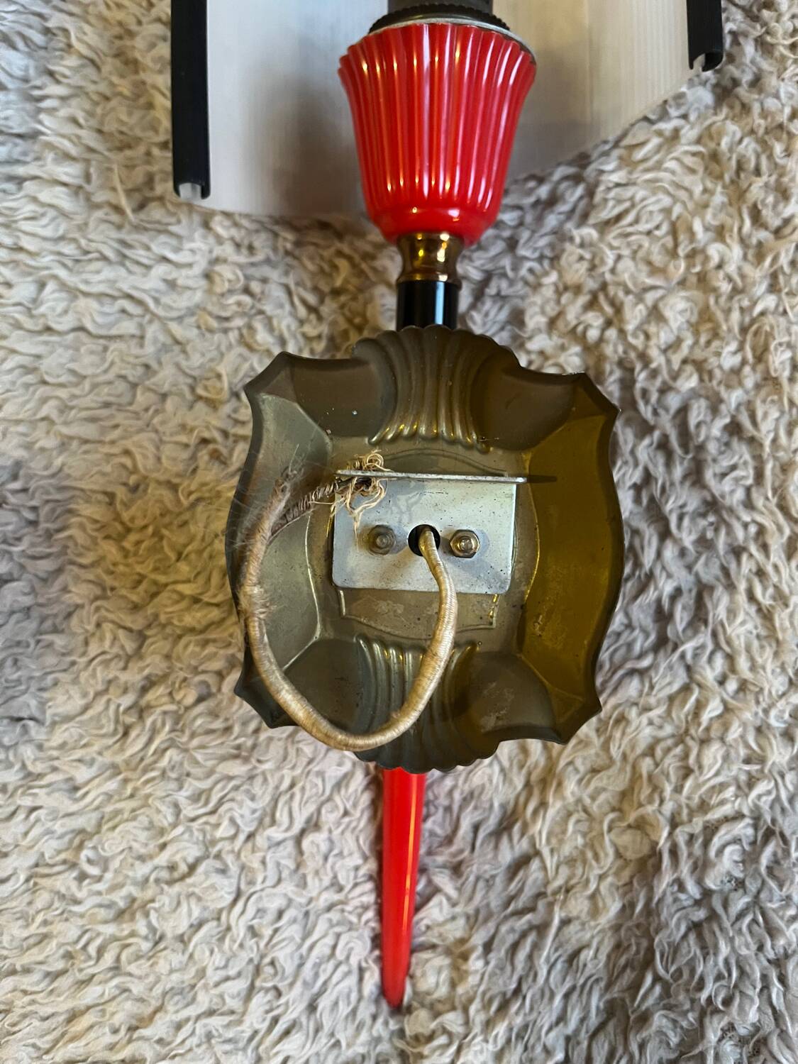 Pair of circa 70s plastic and brass wall lights