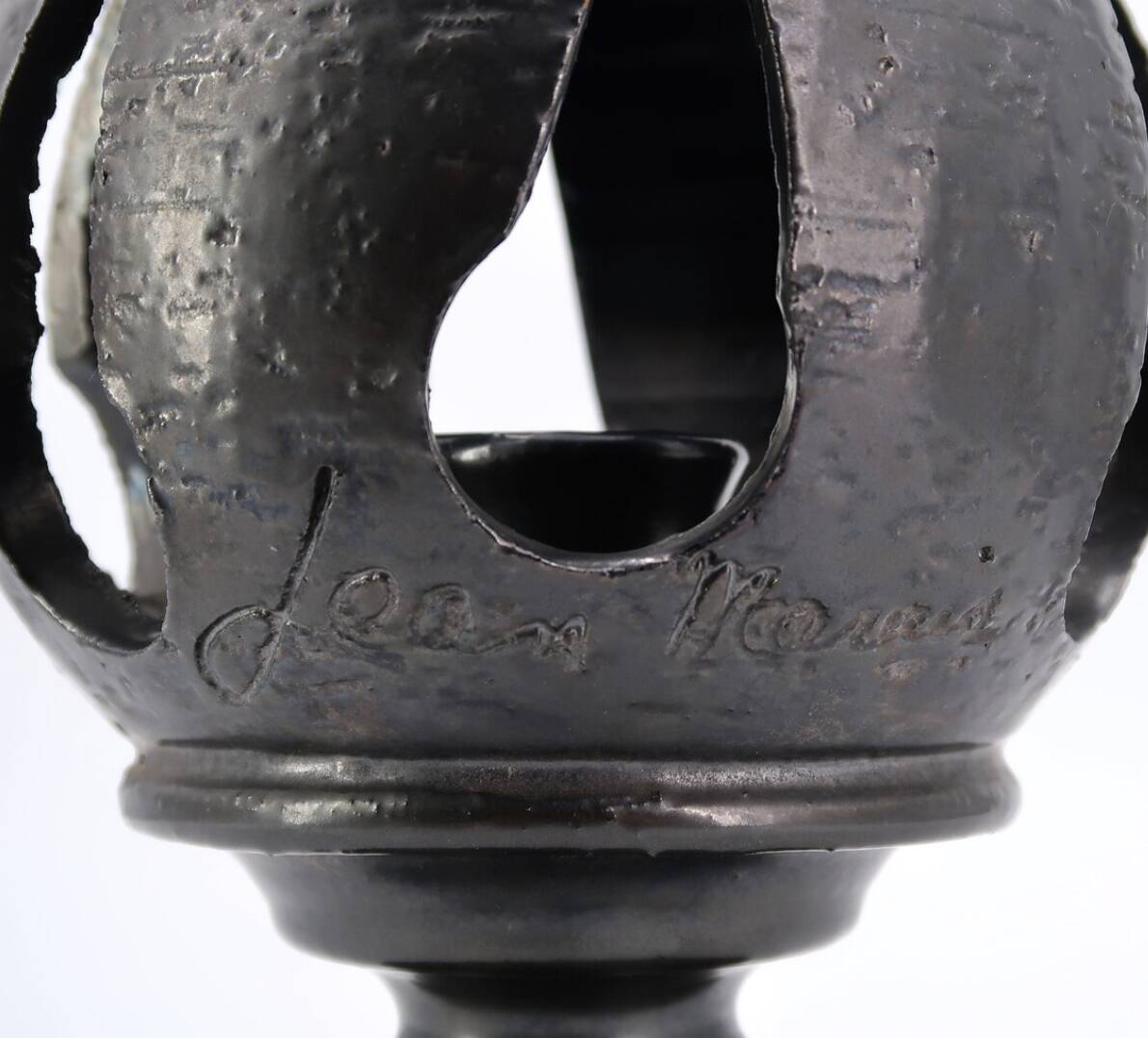 Black ceramic candle holder by Jean Marais, Vallauris, 1960s