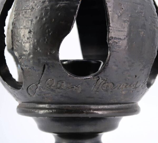 Bougeoir noir en céramique signé Jean Marais, Vallauris, années 60