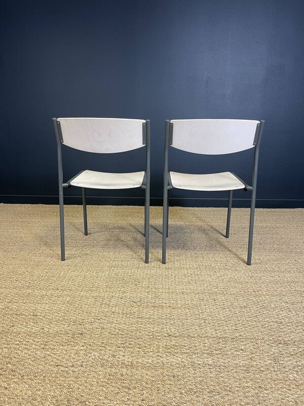 Paire de chaises gijs van der sluis bois blanc pieds gris pays-bas annees 70