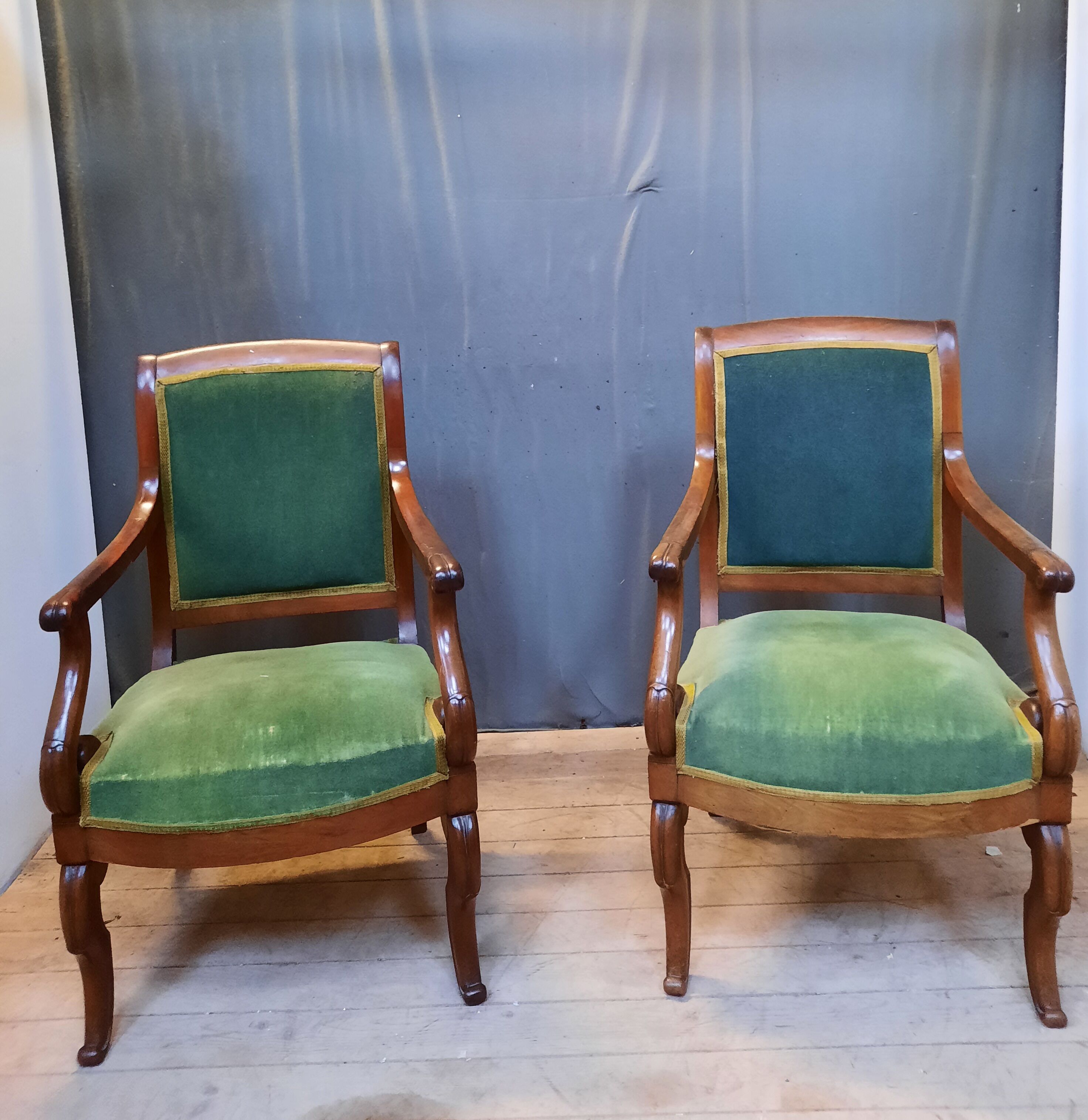 Mahogany Butt Armchair Pair
