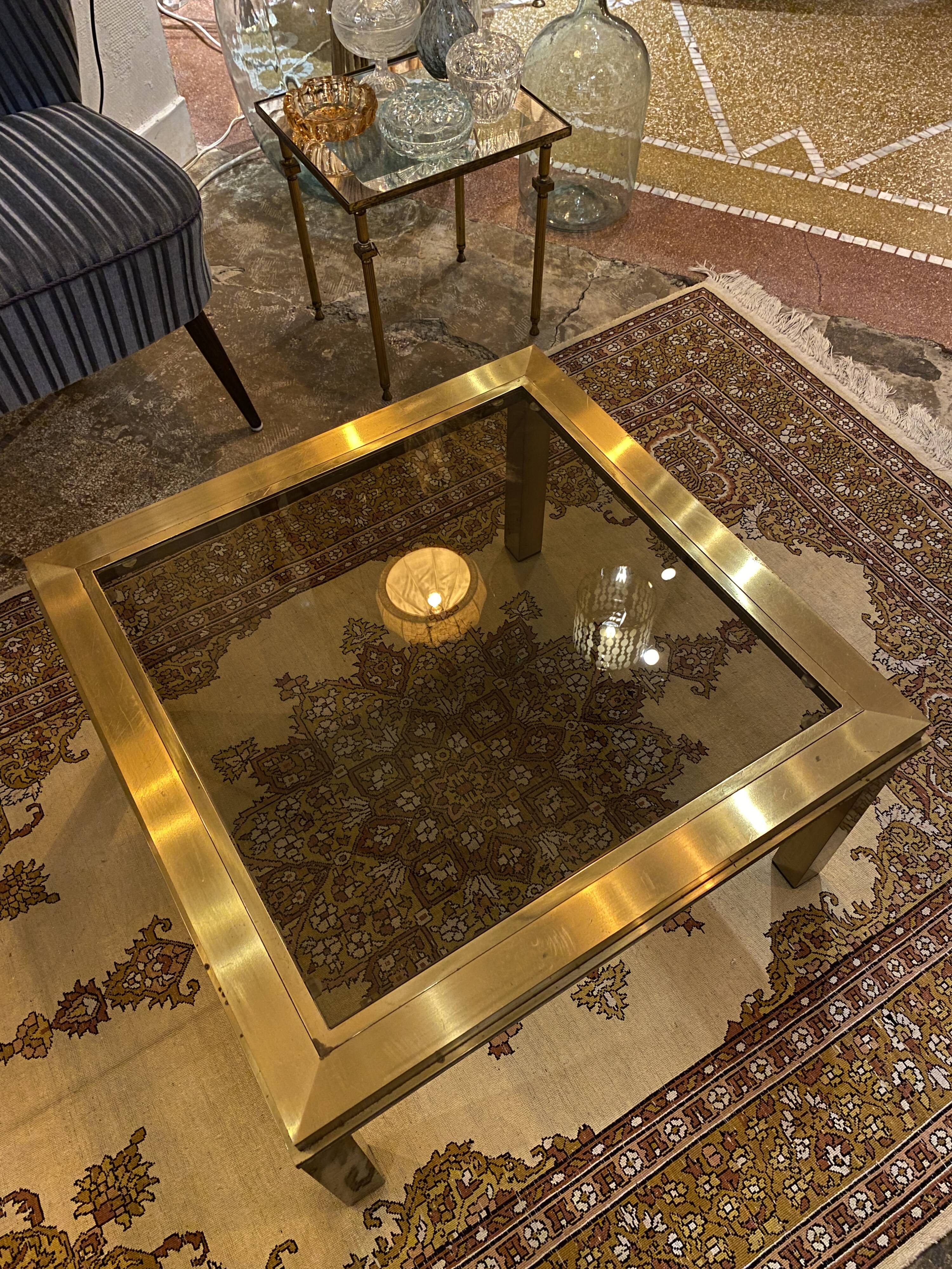 Gold square coffee table and smoked glass