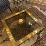 Gold square coffee table and smoked glass