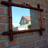 Old barber's mirror in bamboo varnished wood 55x44cm